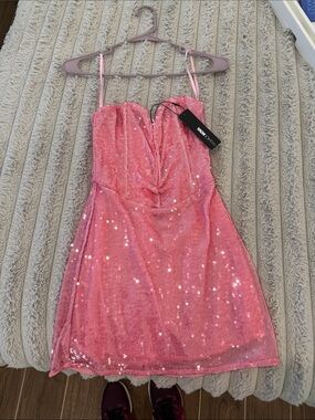 Fashion Nova Pink Sequin Strappy Party Dress